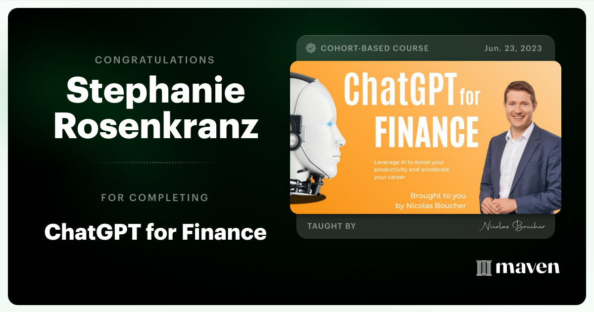 Certificate of Completion for ChatGPT for Finance