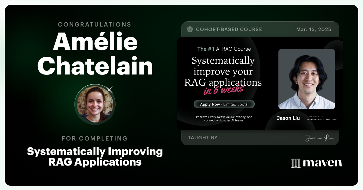 Certificate of Completion for Systematically Improving RAG Applications