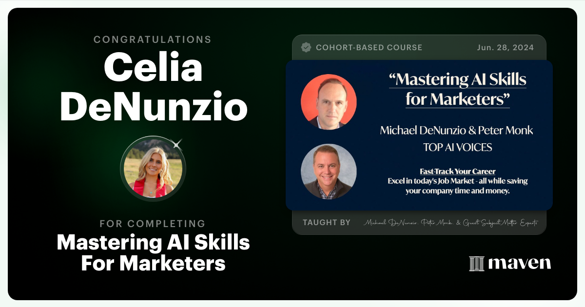 Certificate of Completion for Mastering AI Skills For Marketers