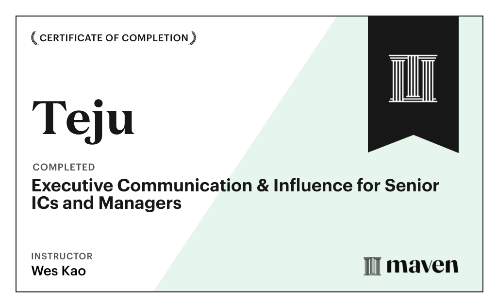 Certificate for Executive Communication & Influence for Senior ICs and Managers