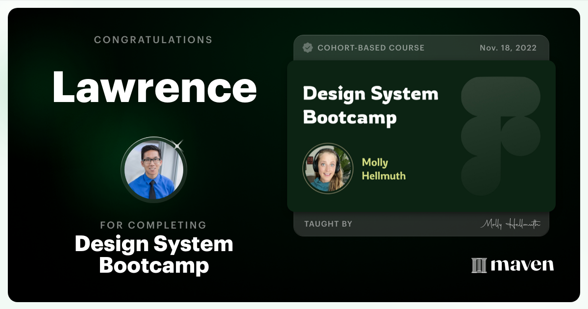 Certificate of Completion for Design System Bootcamp