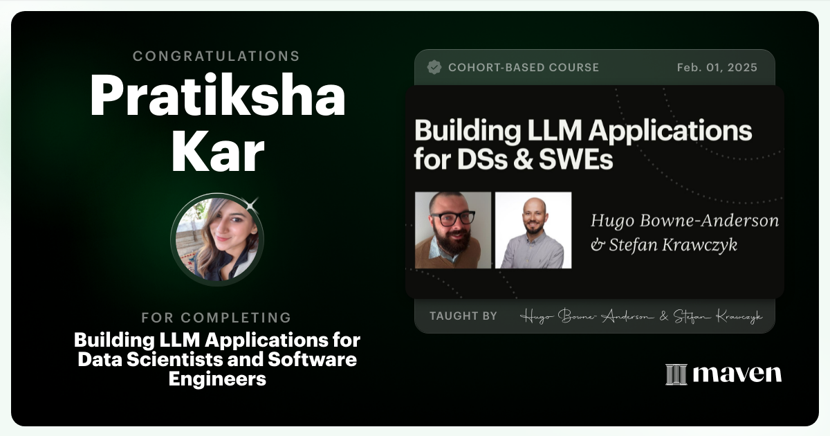 Certificate of Completion for Building AI Applications for Data Scientists and Software Engineers