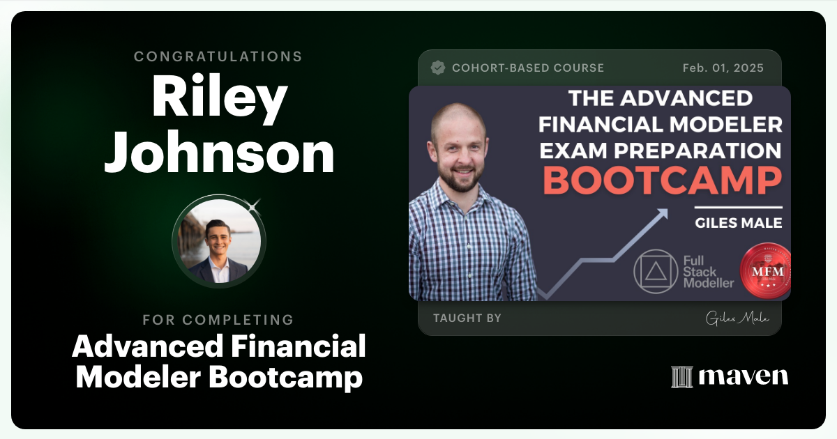 Certificate of Completion for Advanced Financial Modeler Bootcamp