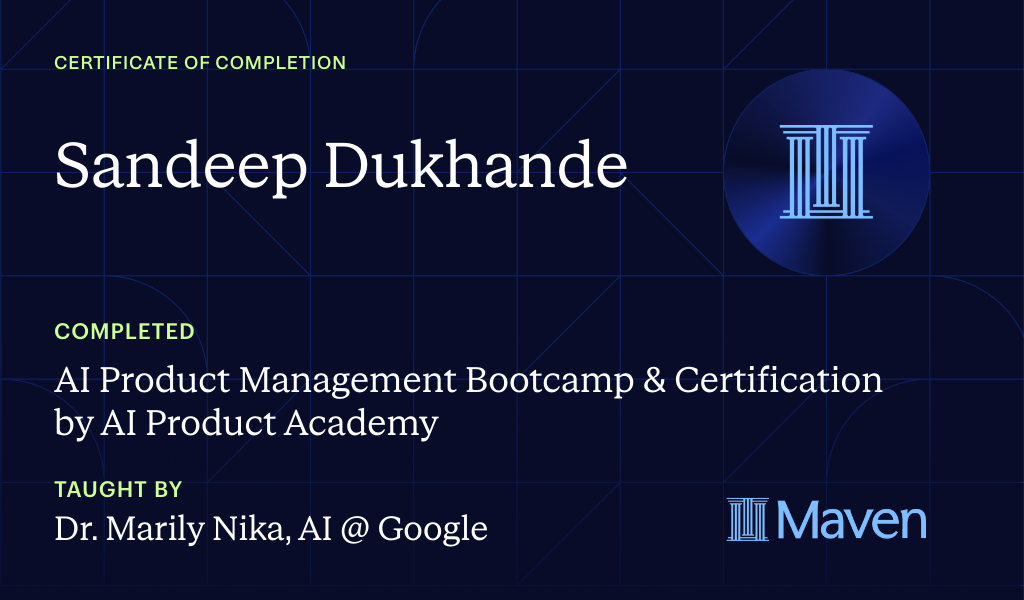 Certificate for AI Product Management Bootcamp & Certification by AI Product Academy