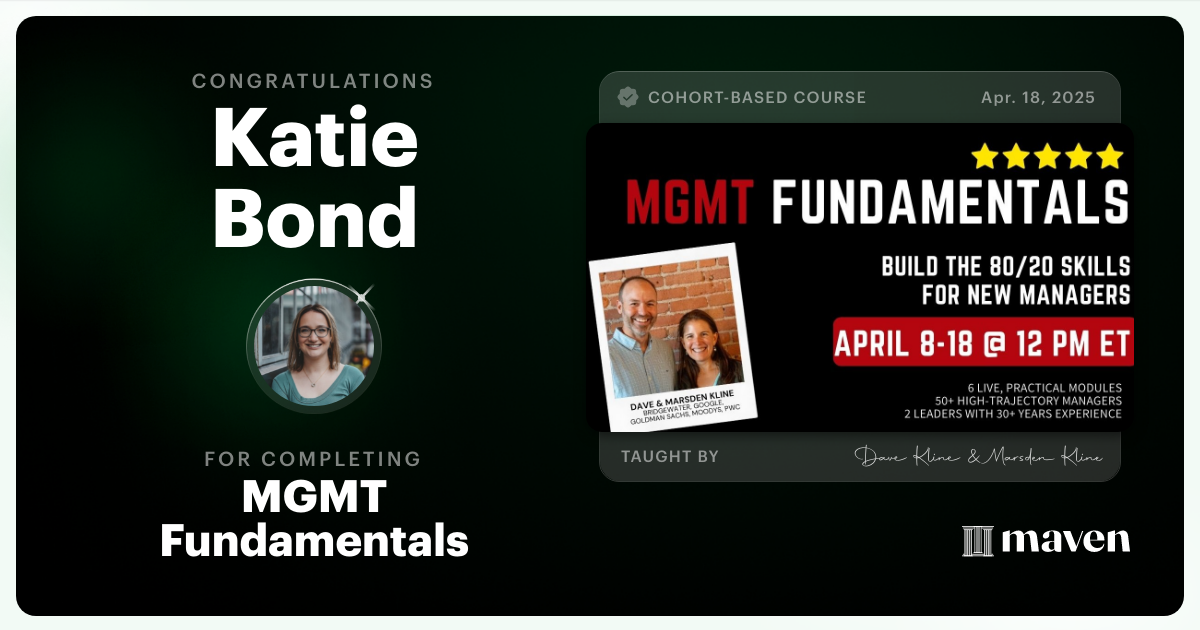 Certificate of Completion for MGMT Fundamentals - Foundational Skills for New Managers