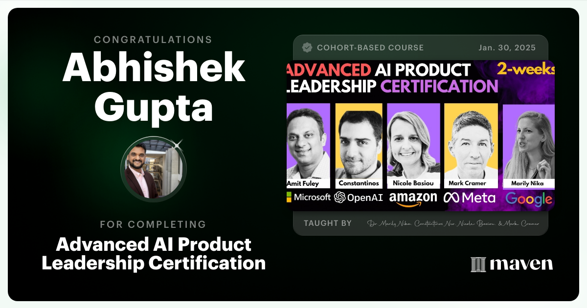 Certificate of Completion for Advanced AI Product Leadership Certification