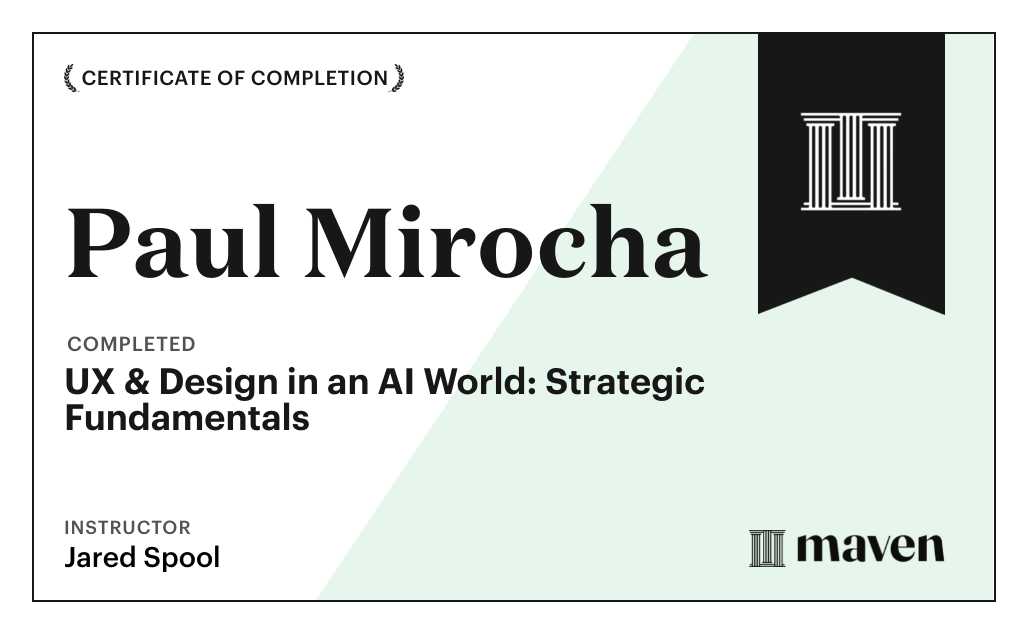 Certificate for UX & Design for Today's AI Functionality
