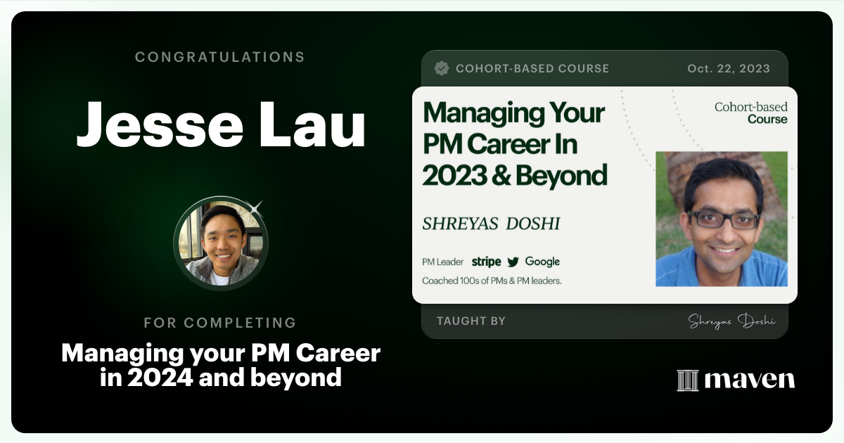 Certificate of Completion for Managing your PM Career in 2025 and beyond