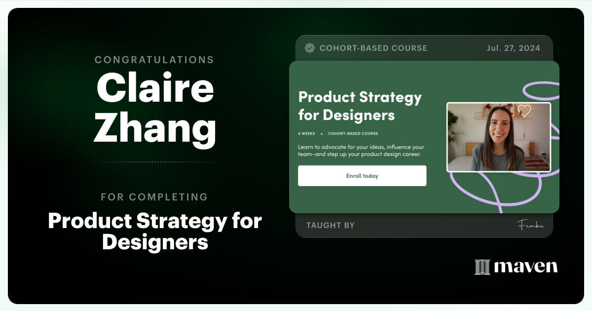 Certificate of Completion for Product Strategy for Designers