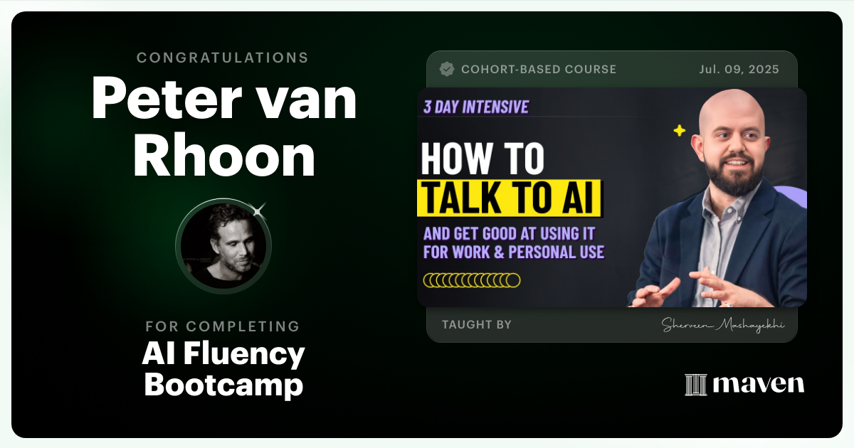 Certificate of Completion for AI Fluency Bootcamp