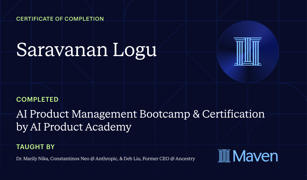 Certificate for AI Product Management Bootcamp & Certification by AI Product Academy