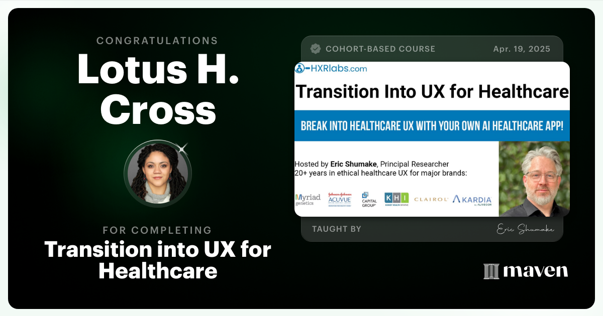 Certificate of Completion for Healthcare UX Certification