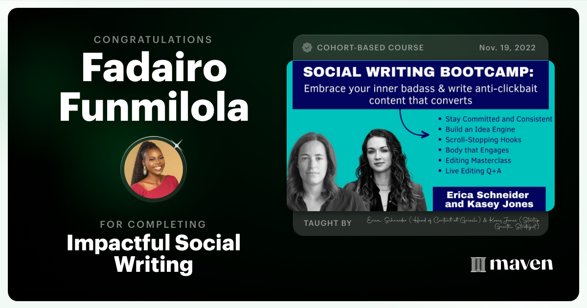 Certificate of Completion for Impactful Social Writing