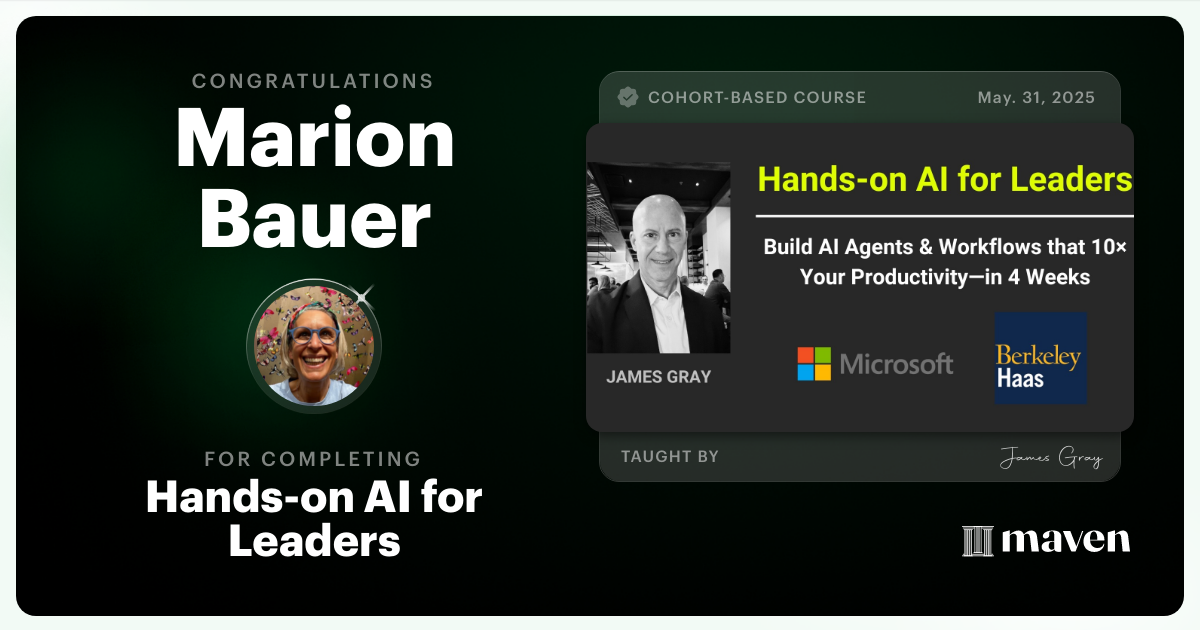 Certificate of Completion for Hands-on Agentic AI for Leaders