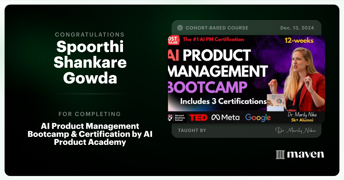 Certificate of Completion for AI Product Management Bootcamp & Certification by AI Product Academy
