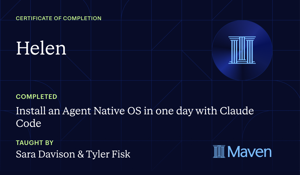 Certificate for Install an AI Agent Team + HQ in One Day with Claude Code (w/o Coding Skills)