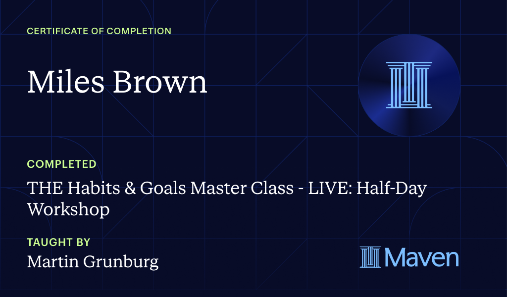Certificate for THE Habits & Goals Master Class - LIVE: Half-Day Workshop