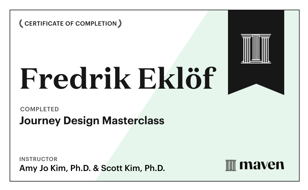 Certificate for Journey Design Masterclass