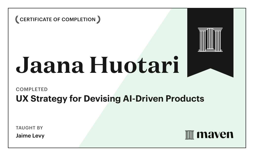 Certificate for UX Strategy for Devising AI-Driven Products