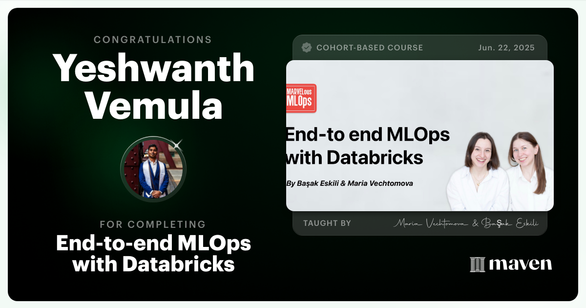Certificate of Completion for End-to-end MLOps with Databricks