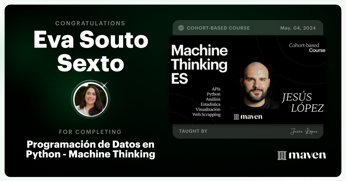 Certificate of Completion for Python Práctico: Manipular y Visualizar Tablas de Datos - REE I90 & Curvas OMIE
