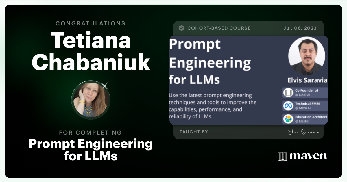Certificate of Completion for Advanced Prompt Engineering for LLMs
