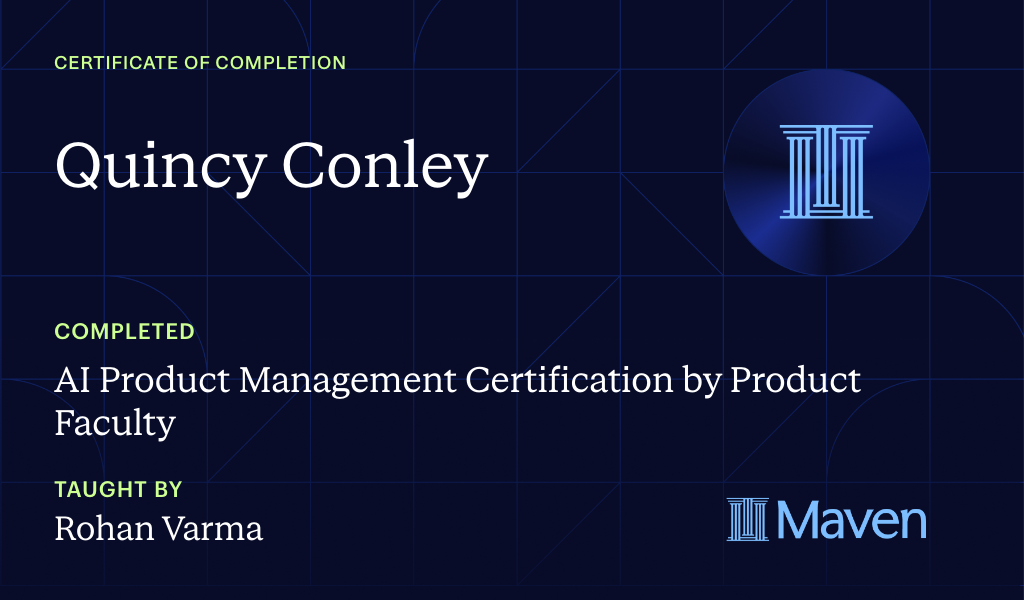 Certificate for AI Product Management Certification by Product Faculty