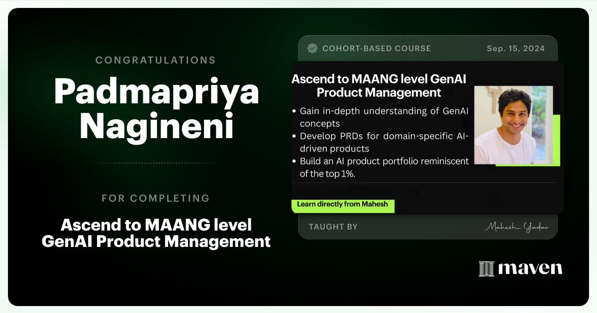 Certificate of Completion for Agentic AI Product Management Certification