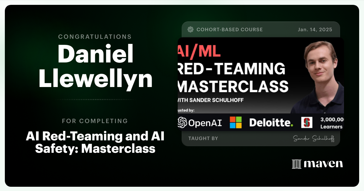 Certificate of Completion for AI Red Teaming and AI Security Masterclass
