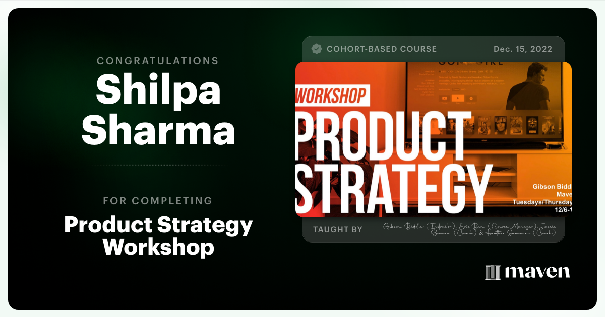 Certificate of Completion for Product Strategy Workshop 2022