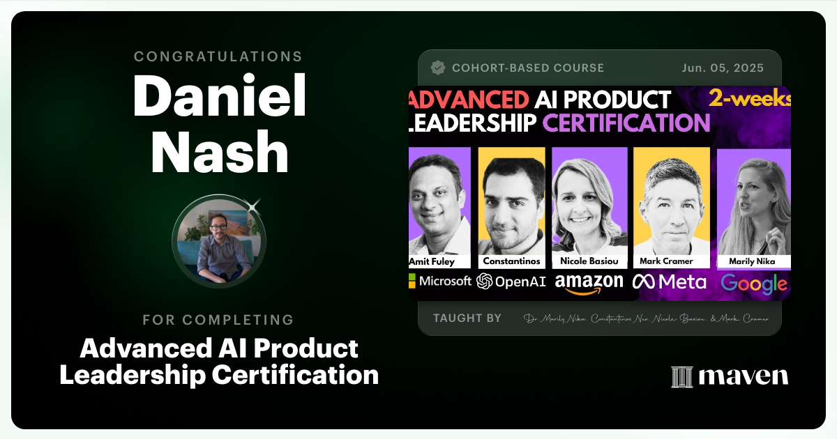 Certificate of Completion for Advanced AI Product Leadership Certification