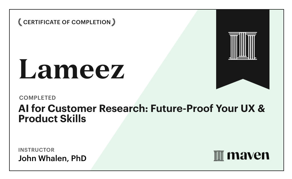 Certificate for AI for Customer Research: Future-Proof Your UX & Product Skills