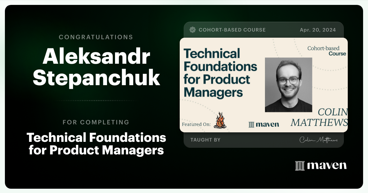 Certificate of Completion for Technical Foundations for Product Managers