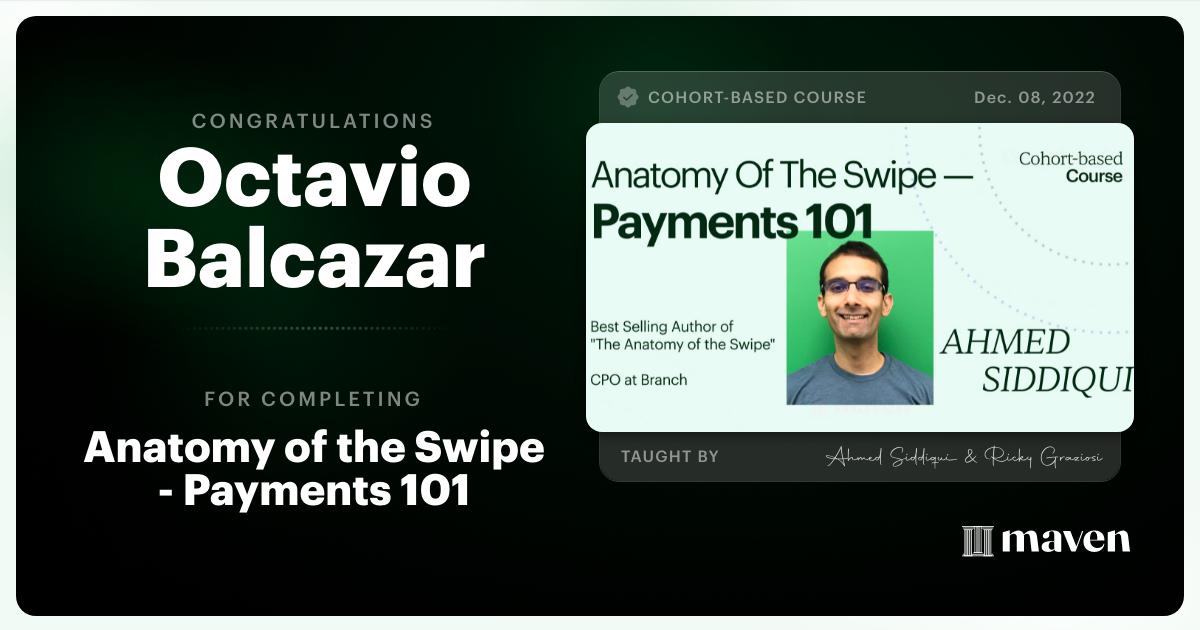 Certificate of Completion for Card Payments Masterclass - Anatomy of the Swipe
