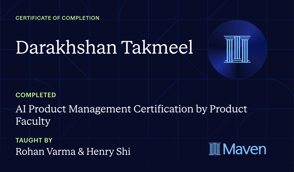 Certificate for AI Product Management Certification by Product Faculty