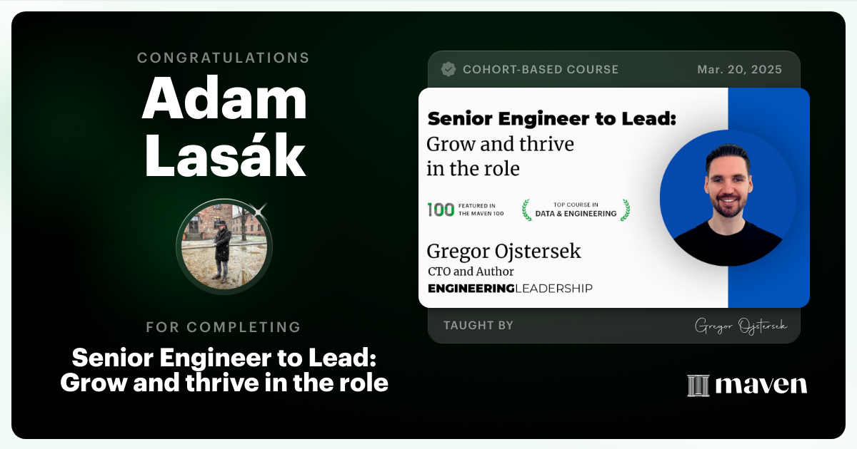 Certificate of Completion for Senior Engineer to Lead: Grow and thrive in the role