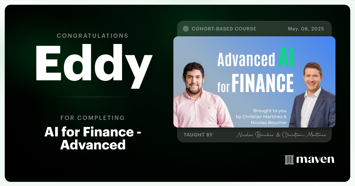 Certificate of Completion for AI for Finance - Advanced