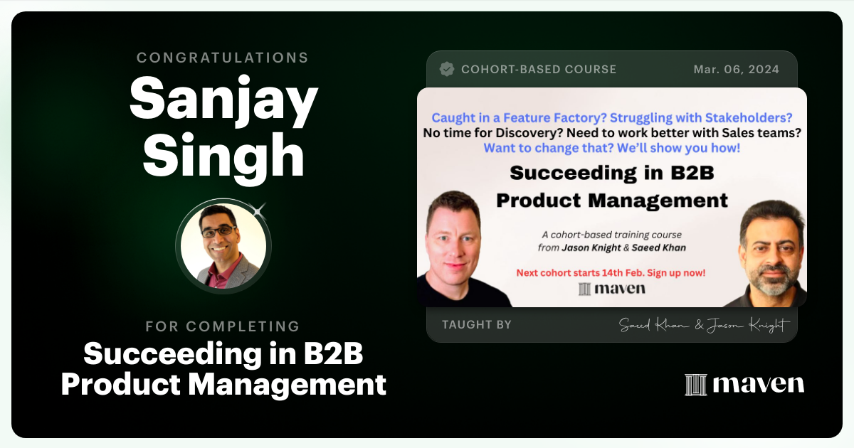 Certificate of Completion for Succeeding in B2B Product Management