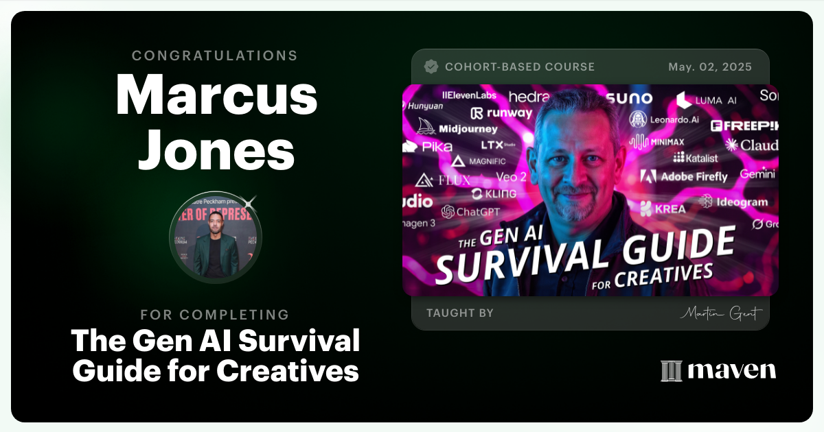 Certificate of Completion for The Gen AI Survival Guide for Creatives