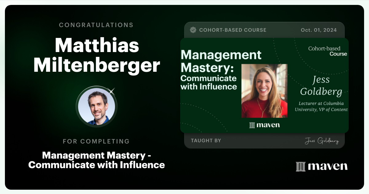 Certificate of Completion for Management Mastery - Communicate with Influence