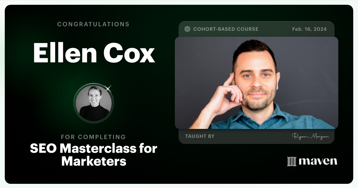 Certificate of Completion for SEO Masterclass for Marketers