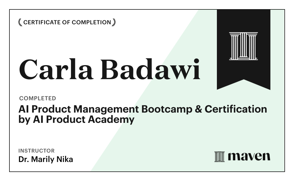 Certificate for AI Product Management Bootcamp & Certification by AI Product Academy