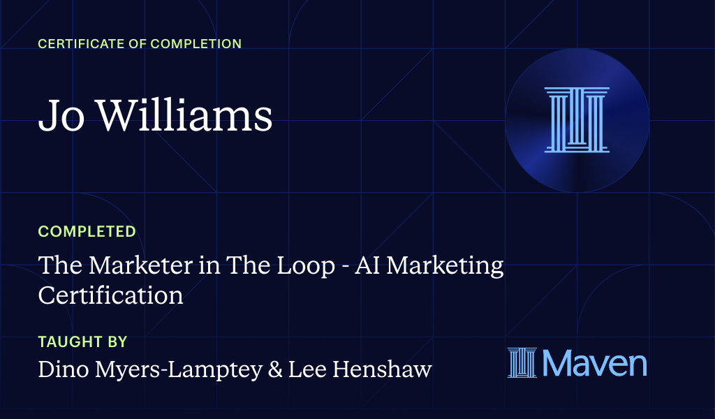 Certificate for The Marketer in The Loop  - An Introduction to AI Marketing Workflows in Claude