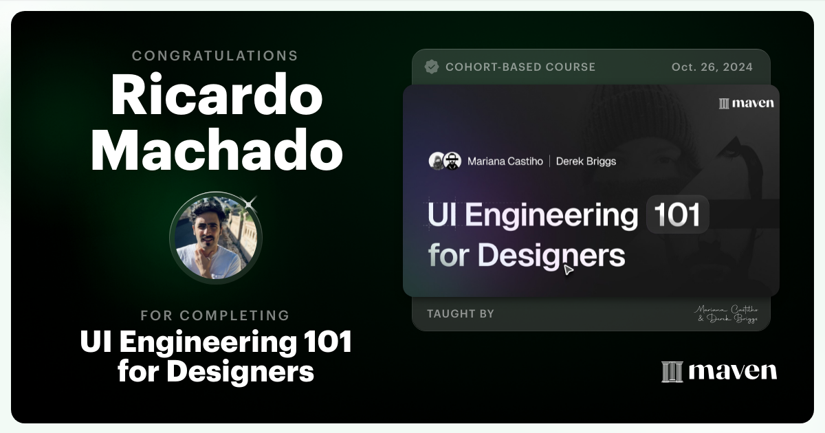 Certificate of Completion for UI Engineering 101 for Designers