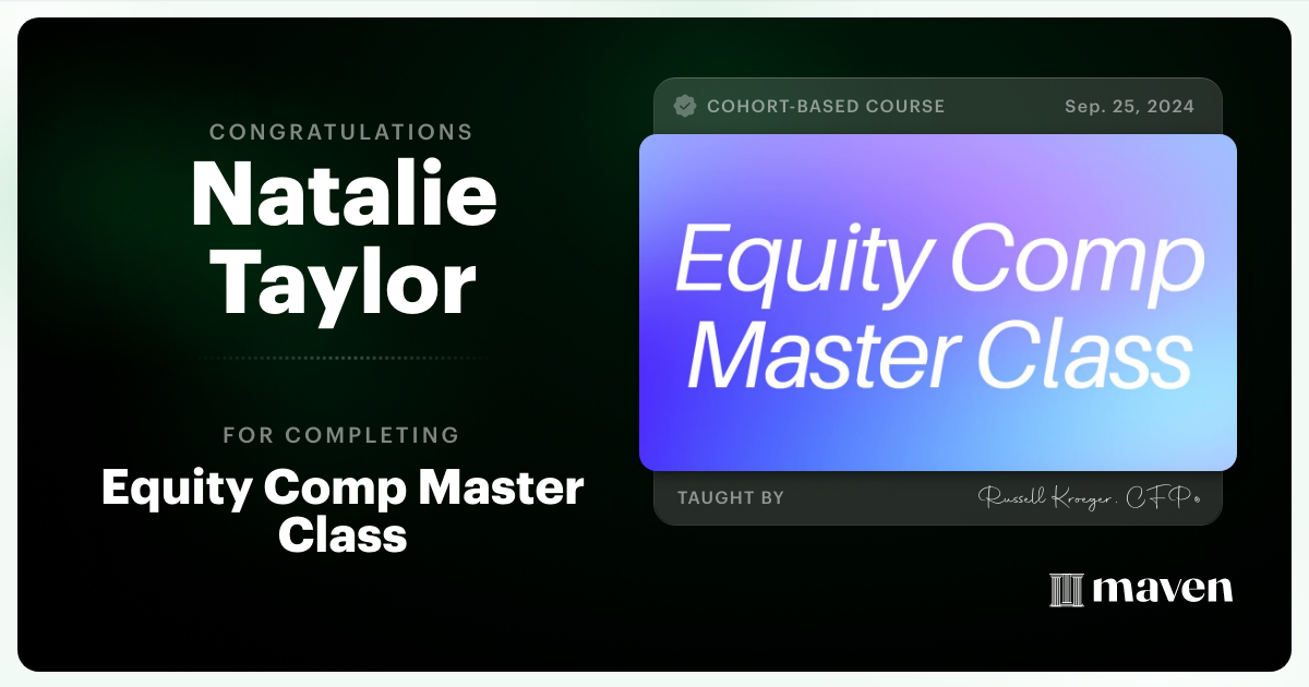 Certificate of Completion for Equity Comp Master Class