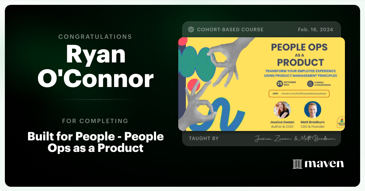 Certificate of Completion for Built for People - People Ops as a Product