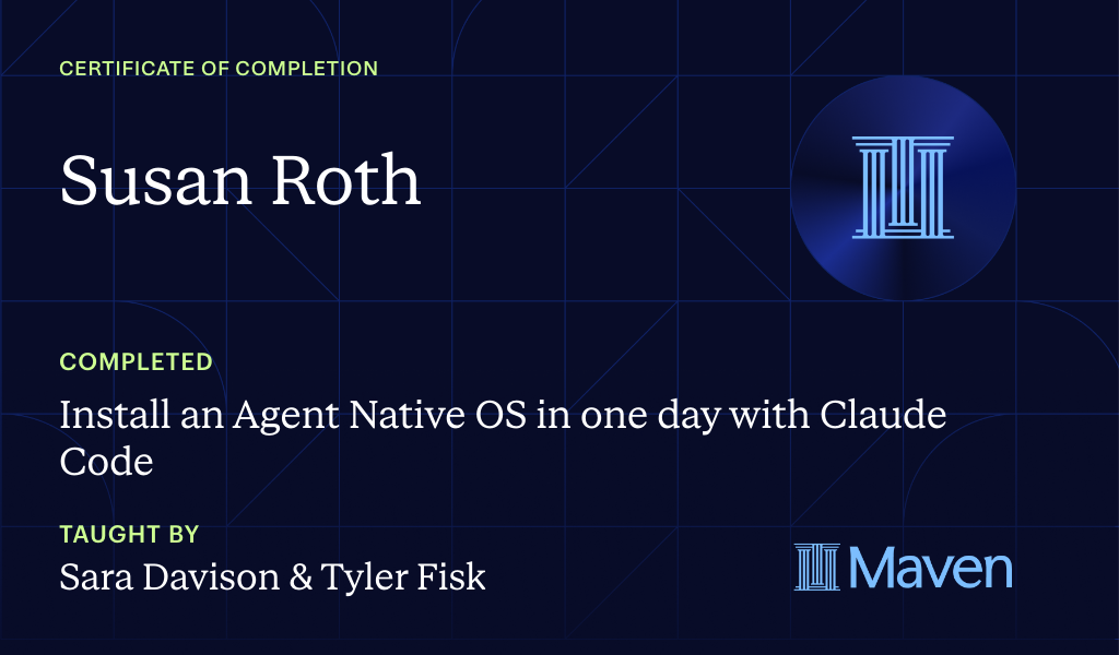 Certificate for Install an AI Agent Team + HQ in One Day with Claude Code (w/o Coding Skills)
