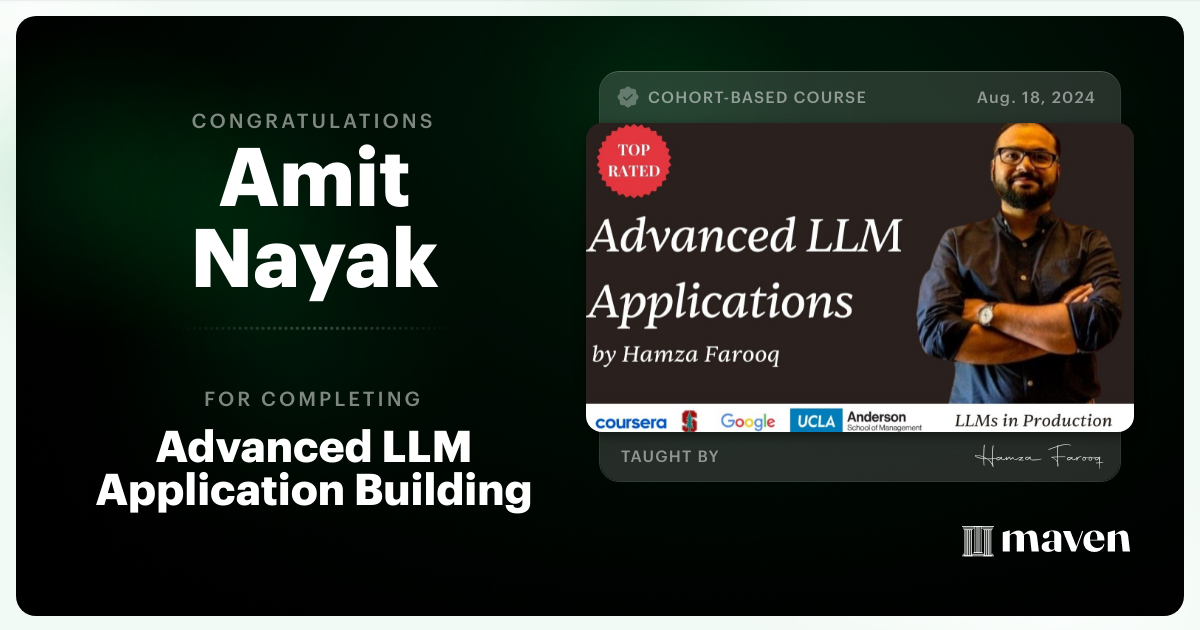 Certificate of Completion for Agent Engineering Bootcamp: Developers Edition