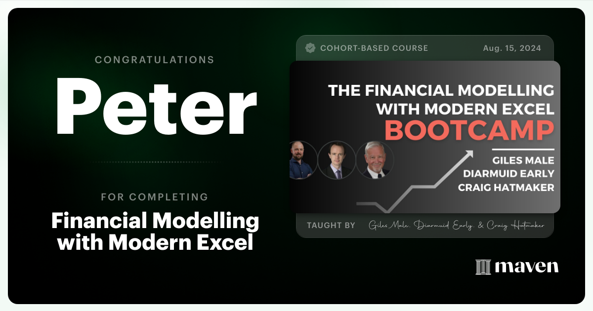 Certificate of Completion for Financial Modelling with Modern Excel