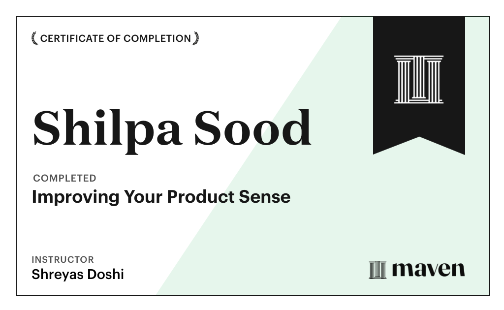 Certificate of Completion for World-class Product Sense in Practice